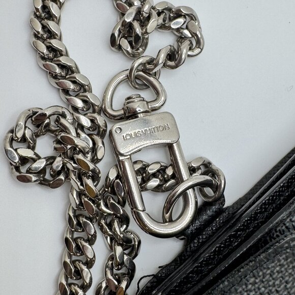 Louis Vuitton Black Checkered Wallet with Silver Chain - Picture 11 of 16